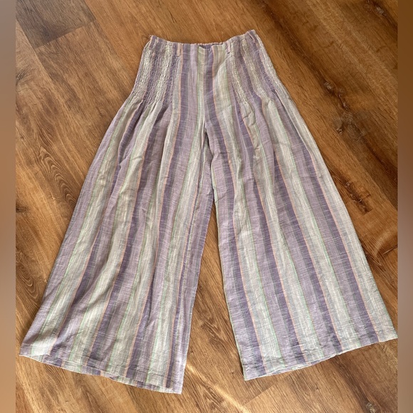 Free People Pants - Free People Amaya Wide Leg Pants Size Small Smocked Striped Boho High Rise